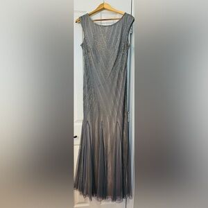 Adrianna Papell Silver Beaded Mermaid Gown